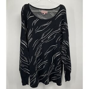 Carol Rose Knit Sweater Black White Abstract Print Long Sleeve Minimalist L